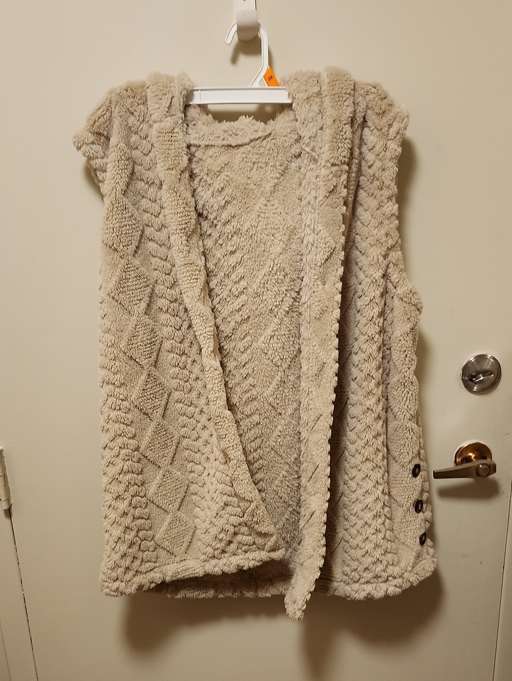 SHEIN Cream Hooded Textured Knit Sleeveless Cardigan